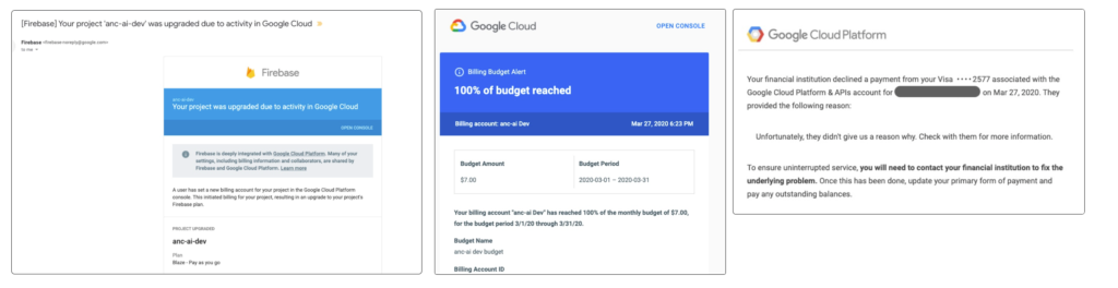 Google Cloud云平臺計費界面